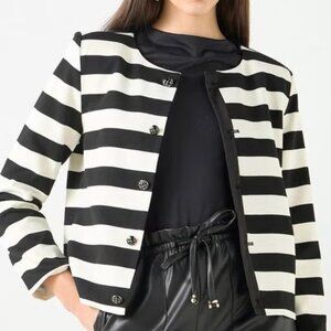 NWT Jones New York Women's Black and White Striped 100% Silk Tailored Jacket
